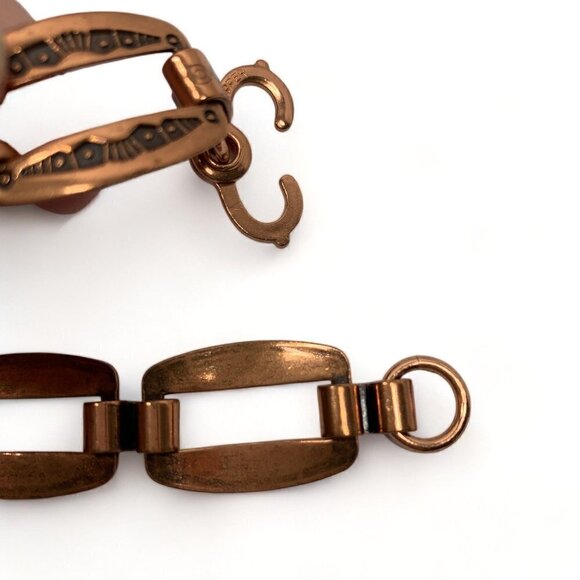 Vintage Solid Copper & Etched Enamel Chainlink Bracelet Southwest Design 8”L - Picture 7 of 9